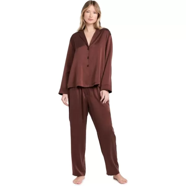 Lunya Womens Washable Silk Long Sleeve Pants SetDozing Umber