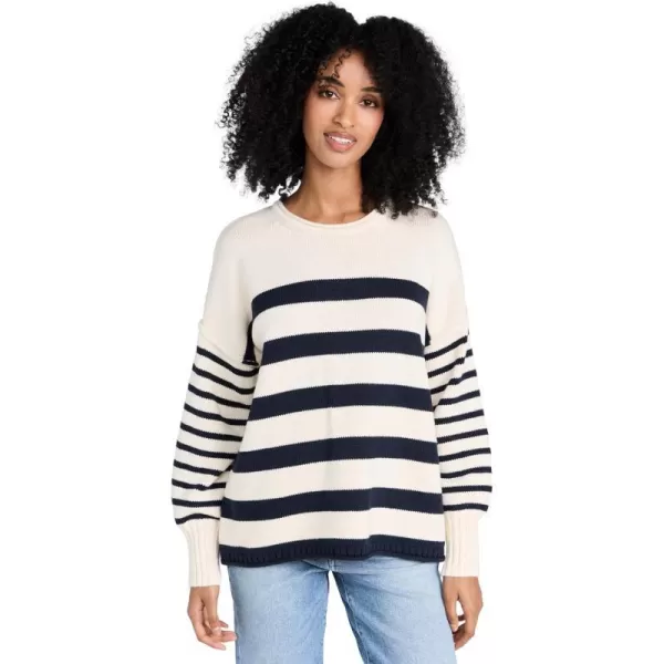 Madewell Womens Conway Pullover Sweater in Mixed StripeAntique CreamBluestone