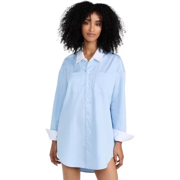 Marissa Webb Womens Davie Sateen Mini Dress ShirtPeriwinkle White Combo