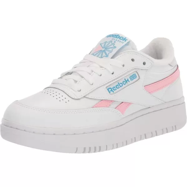 Reebok Womens Club C Geo Mid SneakerFtwr WhitePink GlowRadiant Aqua