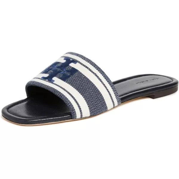 Tory Burch Womens Logo Jacquard Slide SandalsAsh WhiteBlue Chiaro