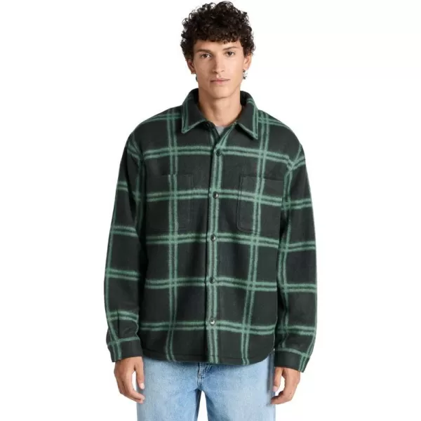 Vince Mens Windowpane Sherpa Shirt JKTMidnight ForestMineral Green