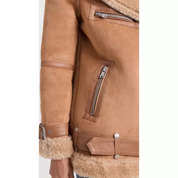 Avec Les Filles Womens Bonded Faux Shearling Biker JacketToffee