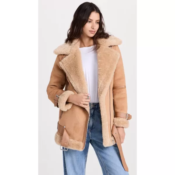 Avec Les Filles Womens Bonded Faux Shearling Biker JacketToffee