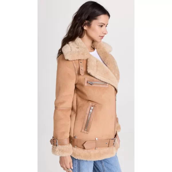 Avec Les Filles Womens Bonded Faux Shearling Biker JacketToffee