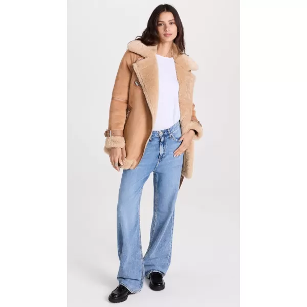 Avec Les Filles Womens Bonded Faux Shearling Biker JacketToffee