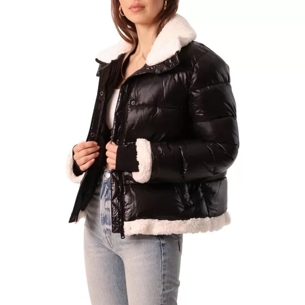 Avec Les Filles Womens Faux Shearling Short PufferBlack