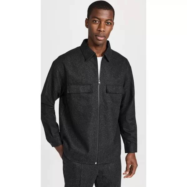 FRAME Mens Modern Flannel Long Sleeve Zip ShirtCharcoal Grey