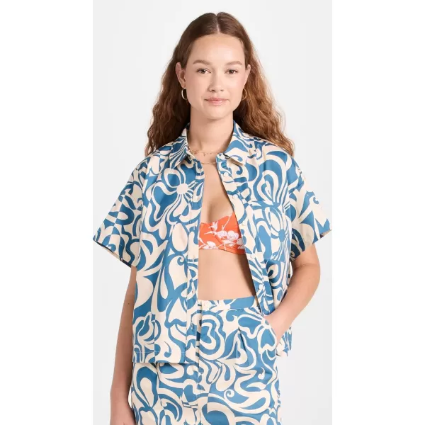 Lost  Wander Womens Milos Cove Short Sleeve ShirtBlue Floral