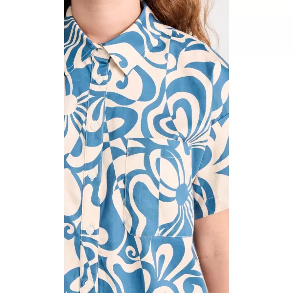 Lost  Wander Womens Milos Cove Short Sleeve ShirtBlue Floral