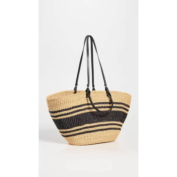 Tory Burch Womens Ella Striped Straw Basket ToteNatural  Black