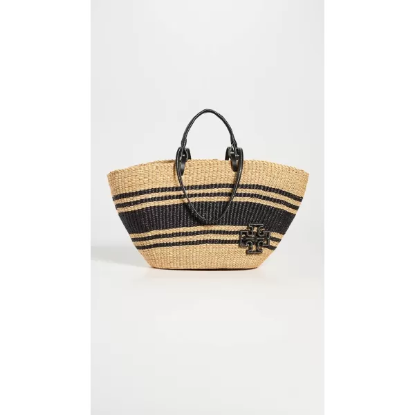 Tory Burch Womens Ella Striped Straw Basket ToteNatural  Black