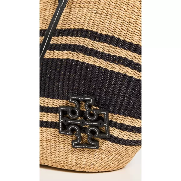 Tory Burch Womens Ella Striped Straw Basket ToteNatural  Black