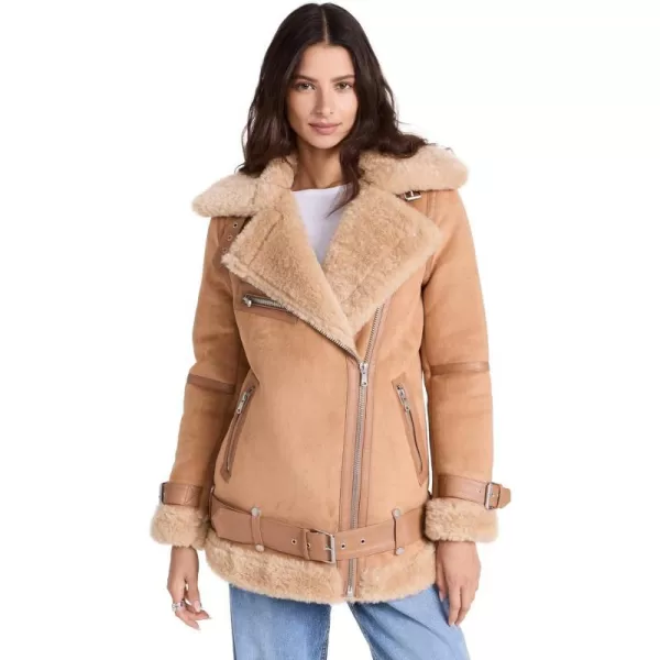 Avec Les Filles Womens Bonded Faux Shearling Biker JacketToffee