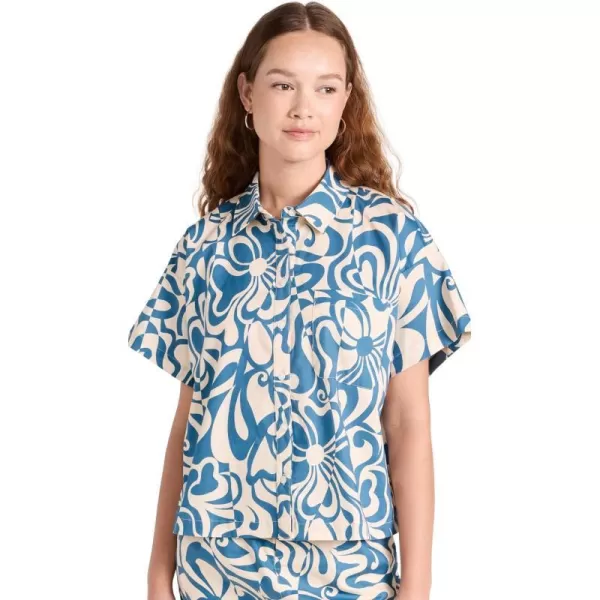 Lost  Wander Womens Milos Cove Short Sleeve ShirtBlue Floral