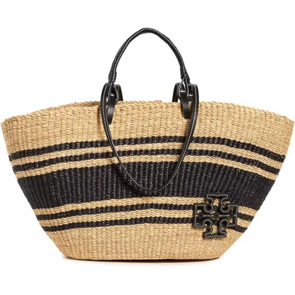 Tory Burch Womens Ella Striped Straw Basket ToteNatural  Black