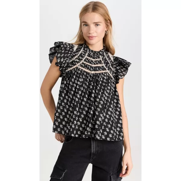 Sea Womens Ada Print Flutter Sleeve TopBlack