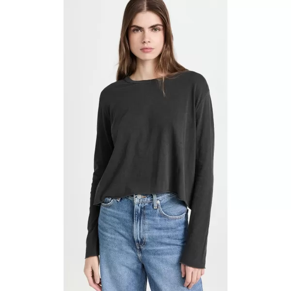 THE GREAT Womens Long Sleeve Crop TeeWashed Black