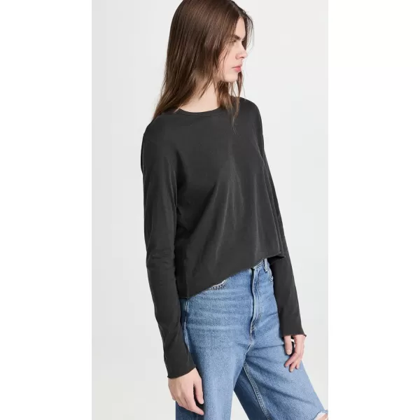 THE GREAT Womens Long Sleeve Crop TeeWashed Black