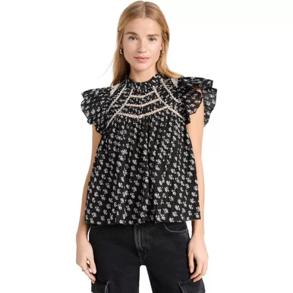 Sea Womens Ada Print Flutter Sleeve TopBlack