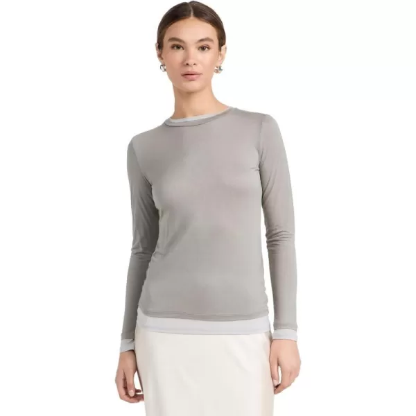 Vince Womens Double Layer Long Sleeve TeeMed Grey Combo