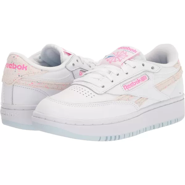 Reebok Womens Club C Double SneakerWhiteGlass BlueAtomic Pink