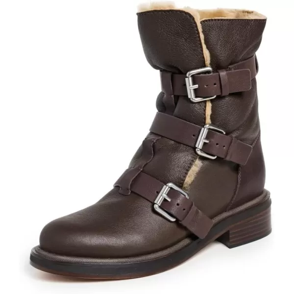 Rag amp Bone Womens Rb Moto Buckle BootsBrownNatural Shearling