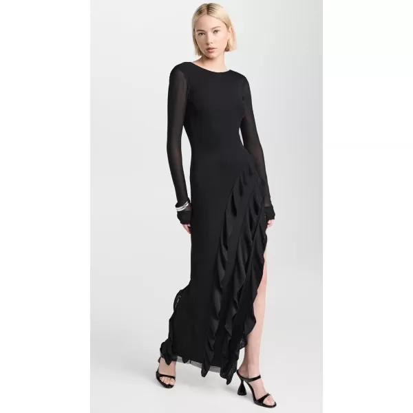 AFRM Womens Jacie Ruffle Open Back Maxi DressNoir