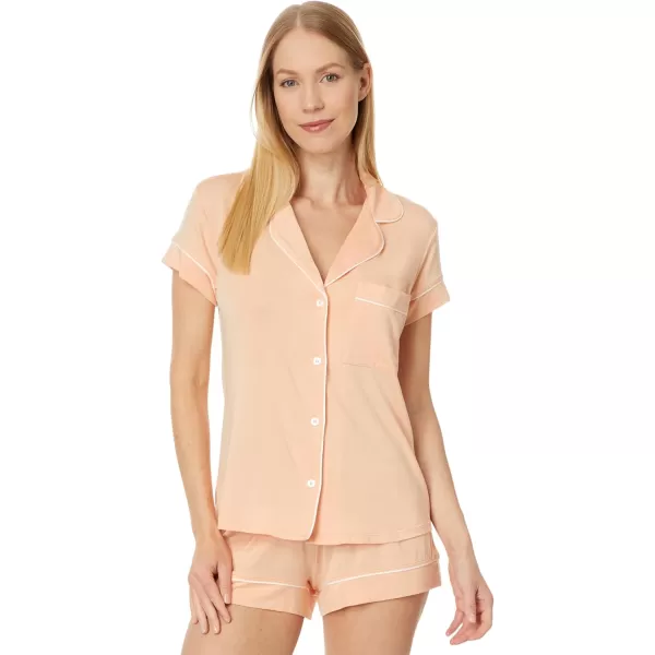 Eberjey Gisele Classic Womens Pajama Set  Short Sleeve Button Down Shirt w Front Pocket Shorts w Elastic WaistPeach ParfaitIvory