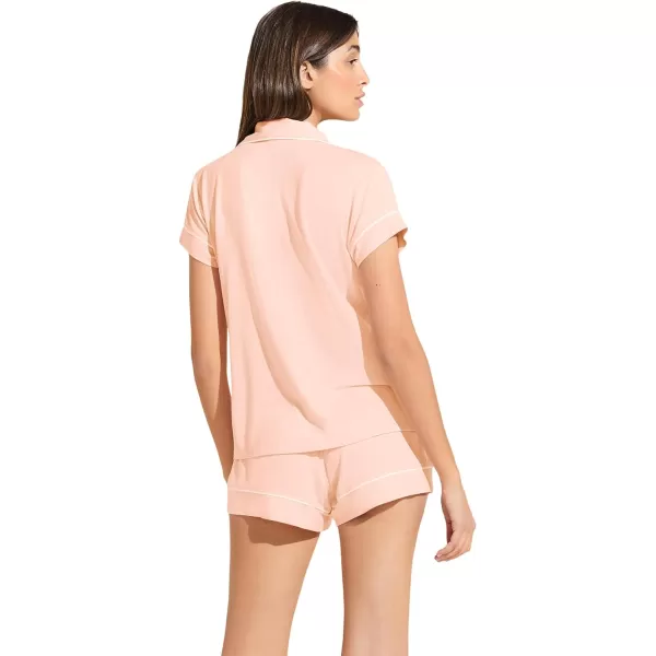 Eberjey Gisele Classic Womens Pajama Set  Short Sleeve Button Down Shirt w Front Pocket Shorts w Elastic WaistPetal Pink 1