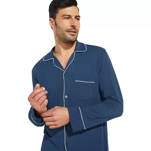 Eberjey Mens William Modal Long PJsIndigo BlueIvory