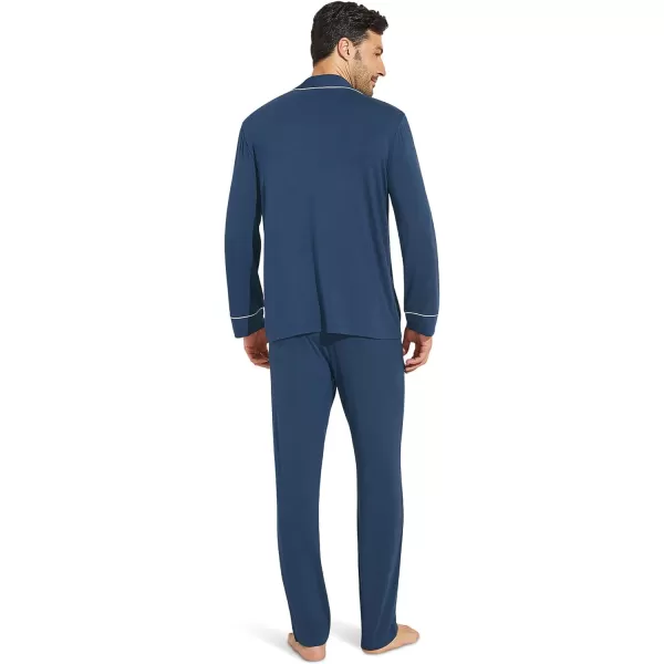 Eberjey Mens William Modal Long PJsIndigo BlueIvory