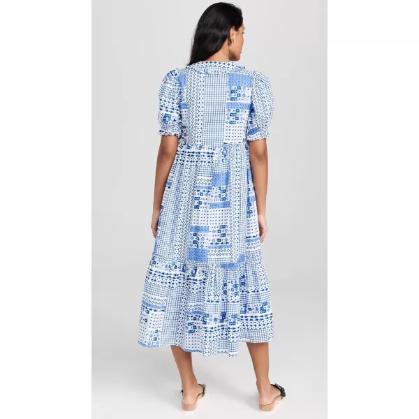 English Factory Geometric Print Tiered Midi DressBlue