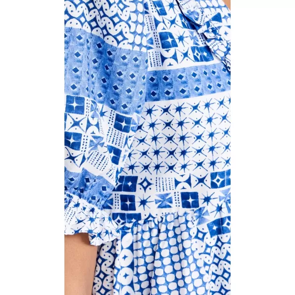 English Factory Geometric Print Tiered Midi DressBlue