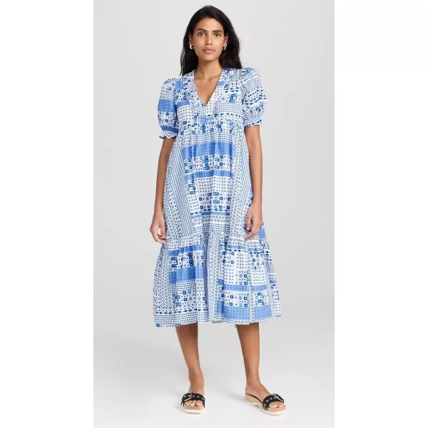 English Factory Geometric Print Tiered Midi DressBlue