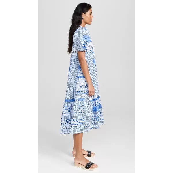 English Factory Geometric Print Tiered Midi DressBlue