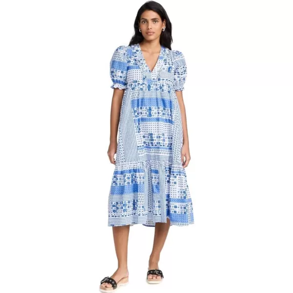 English Factory Geometric Print Tiered Midi DressBlue