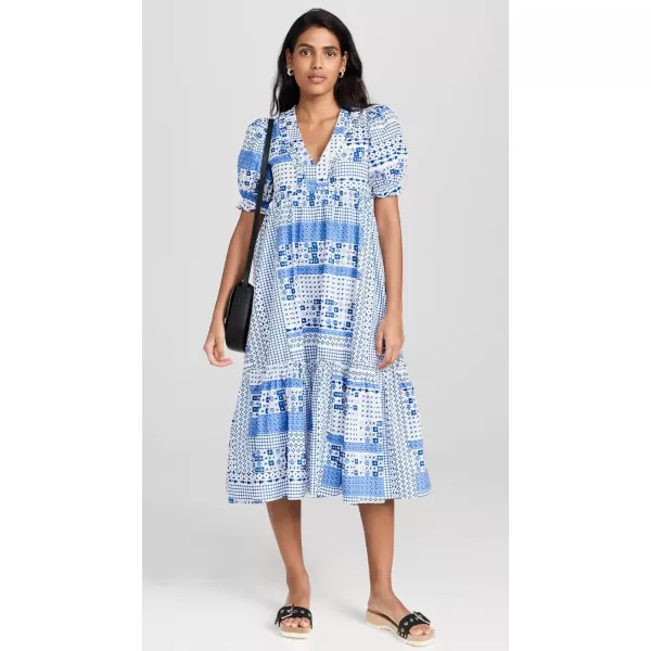 English Factory Geometric Print Tiered Midi DressBlue