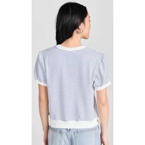 English Factory Womens Stripe Terry Puff Sleeve SweatshirtWhiteBlue