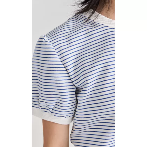 English Factory Womens Stripe Terry Puff Sleeve SweatshirtWhiteBlue