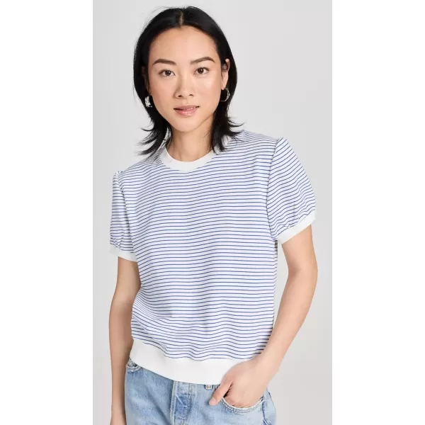 English Factory Womens Stripe Terry Puff Sleeve SweatshirtWhiteBlue