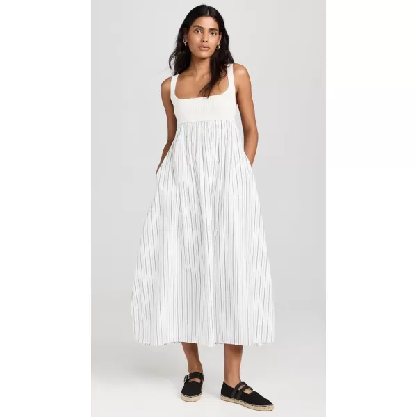 English Factory Womens Tie Back Knit Combo Striped Maxi DressWhite