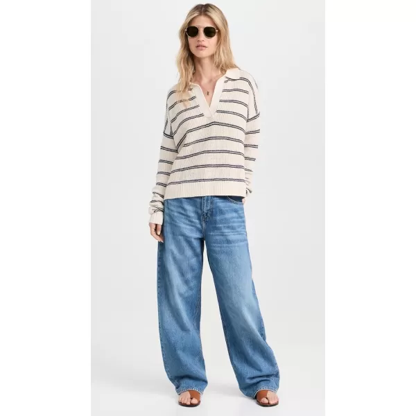 Faherty Womens Miramar Linen PoloNatural Mystic Stripe