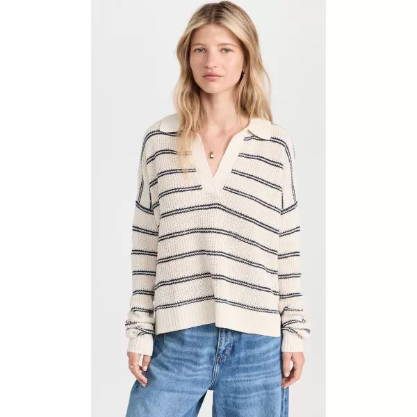 Faherty Womens Miramar Linen PoloNatural Mystic Stripe