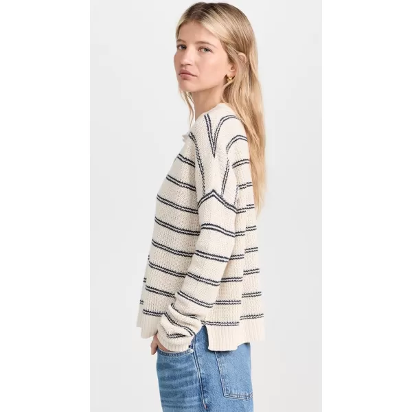 Faherty Womens Miramar Linen PoloNatural Mystic Stripe