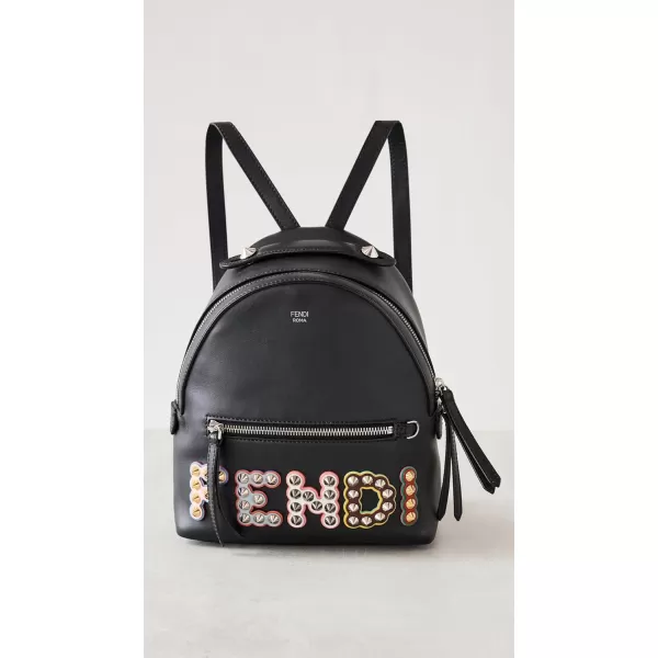 Fendi Womens PreLoved Fendi Mini Logo Backpack Leather Studded Black One SizeBlack