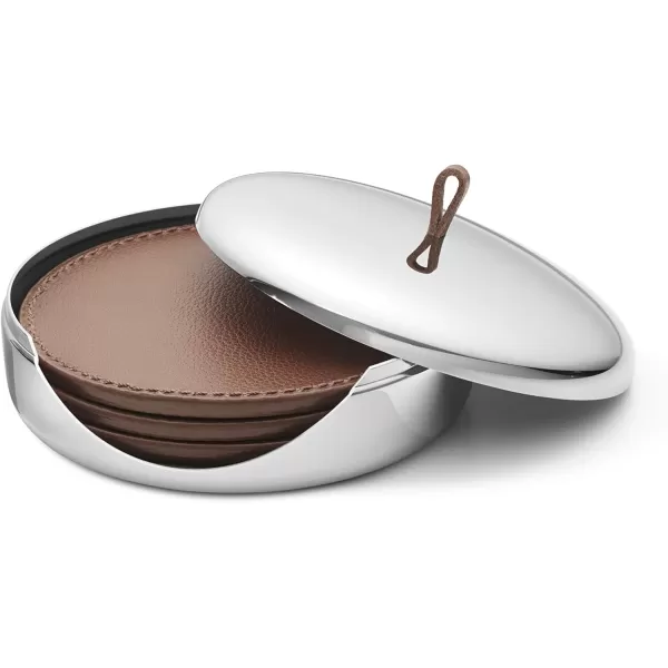 Georg Jensen Sky Collection Coaster Set Set of 4 Leather Coasters in Stainless Steel CaseSilver