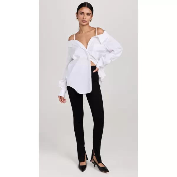 Good American Womens Poplin Off Shoulder ShirtWhite001