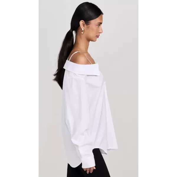 Good American Womens Poplin Off Shoulder ShirtWhite001