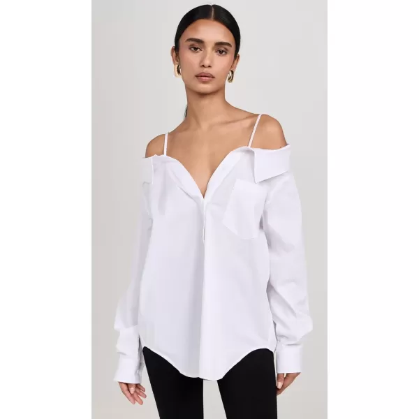 Good American Womens Poplin Off Shoulder ShirtWhite001